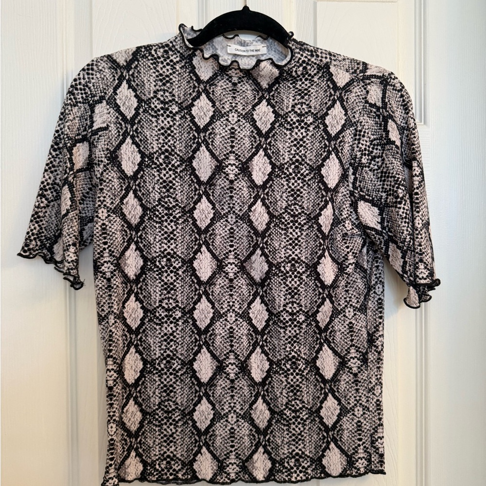 Snake Print Tee w/ Ruffle Detail